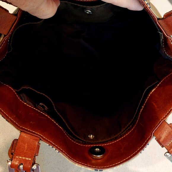 Brighton Vintage Striped Canvas Satchel with Leather Braided Straps - Picture 11 of 15